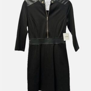 Ellen Tracy Black Dress with Leather Details